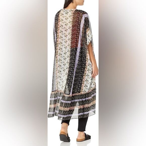 Steve Madden womens Ruffle Duster Printed Kimono With Tie Closure - Picture 2 of 10